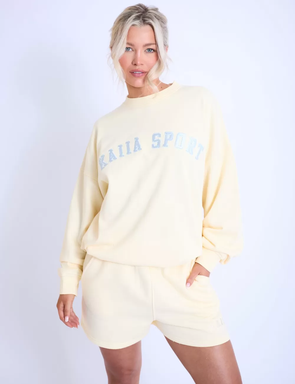 Fashion Public Desire Kaiia Sport Oversized Sweatshirt & Light Blue Lemon