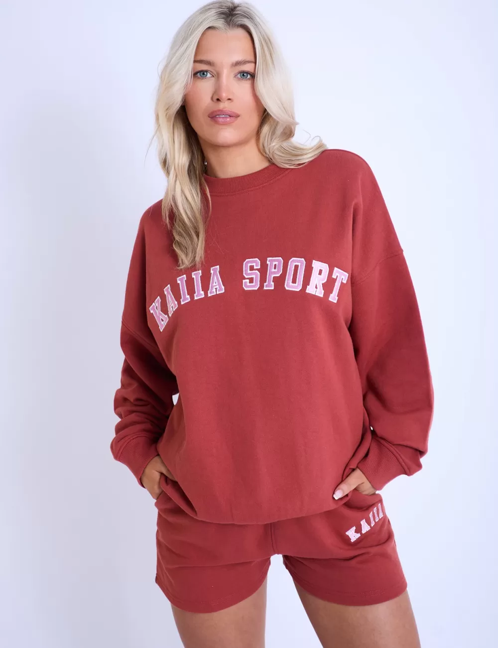 Online Public Desire Kaiia Sport Oversized Sweatshirt Rust & Pink Brown