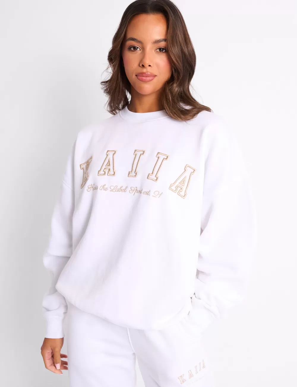 Online Public Desire Kaiia Sport Oversized Sweatshirt White & Sand White_sand