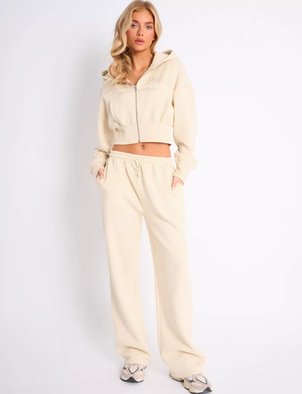 Sale Public Desire Kaiia Sport Wide Leg Joggers Buttercream