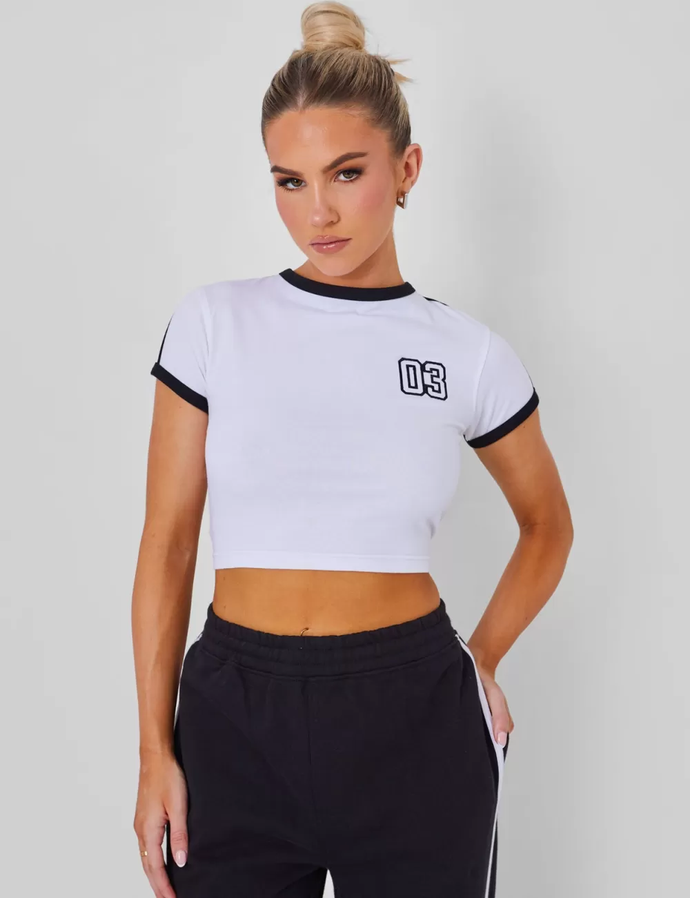 Cheap Public Desire Kaiia Sporty Baby Tee with Contrast Binding in and White Black