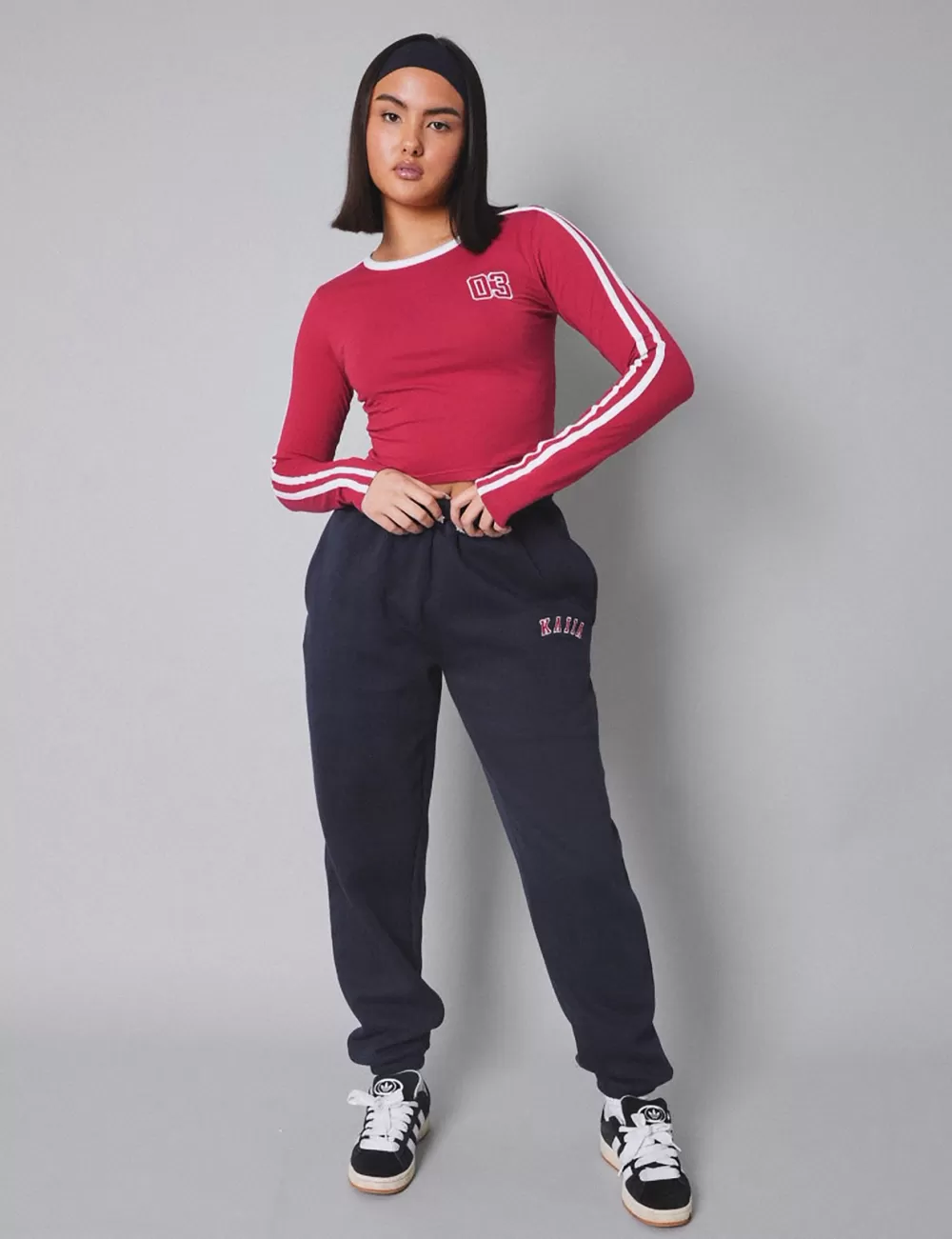 Best Sale Public Desire Kaiia Sporty Long Sleeve Tee with Contrast Binding in and White Red