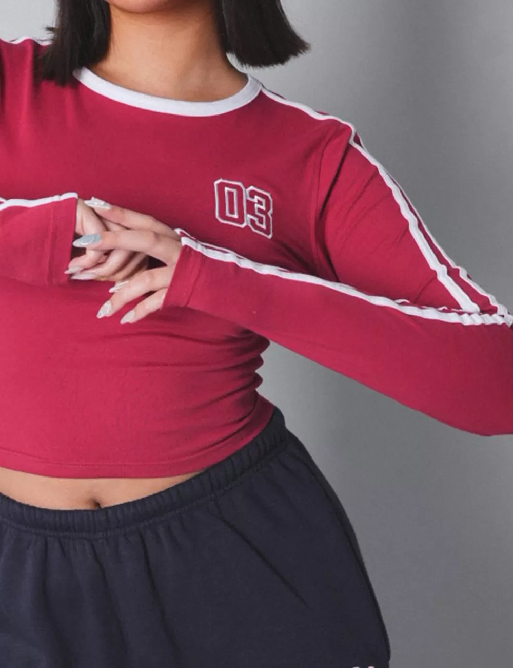 Best Sale Public Desire Kaiia Sporty Long Sleeve Tee with Contrast Binding in and White Red