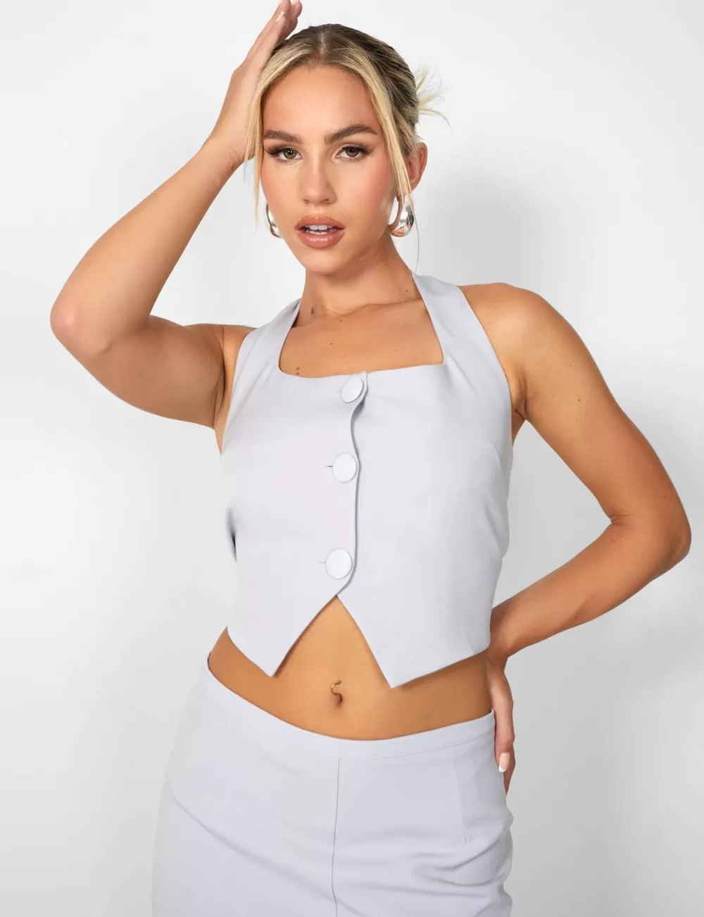 Discount Public Desire Kaiia Square Neck Waistcoat Top Co-ord in Grey