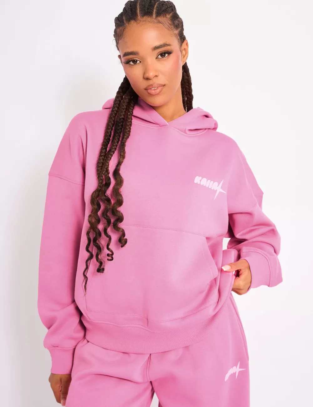 Fashion Public Desire Kaiia Star Contrast Hood Oversized Hoodie Pink