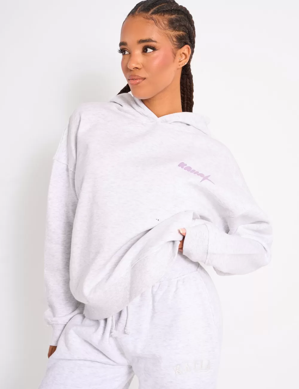 Store Public Desire Kaiia Star Graphic Oversized Hoodie Grey Marl Grey_marl