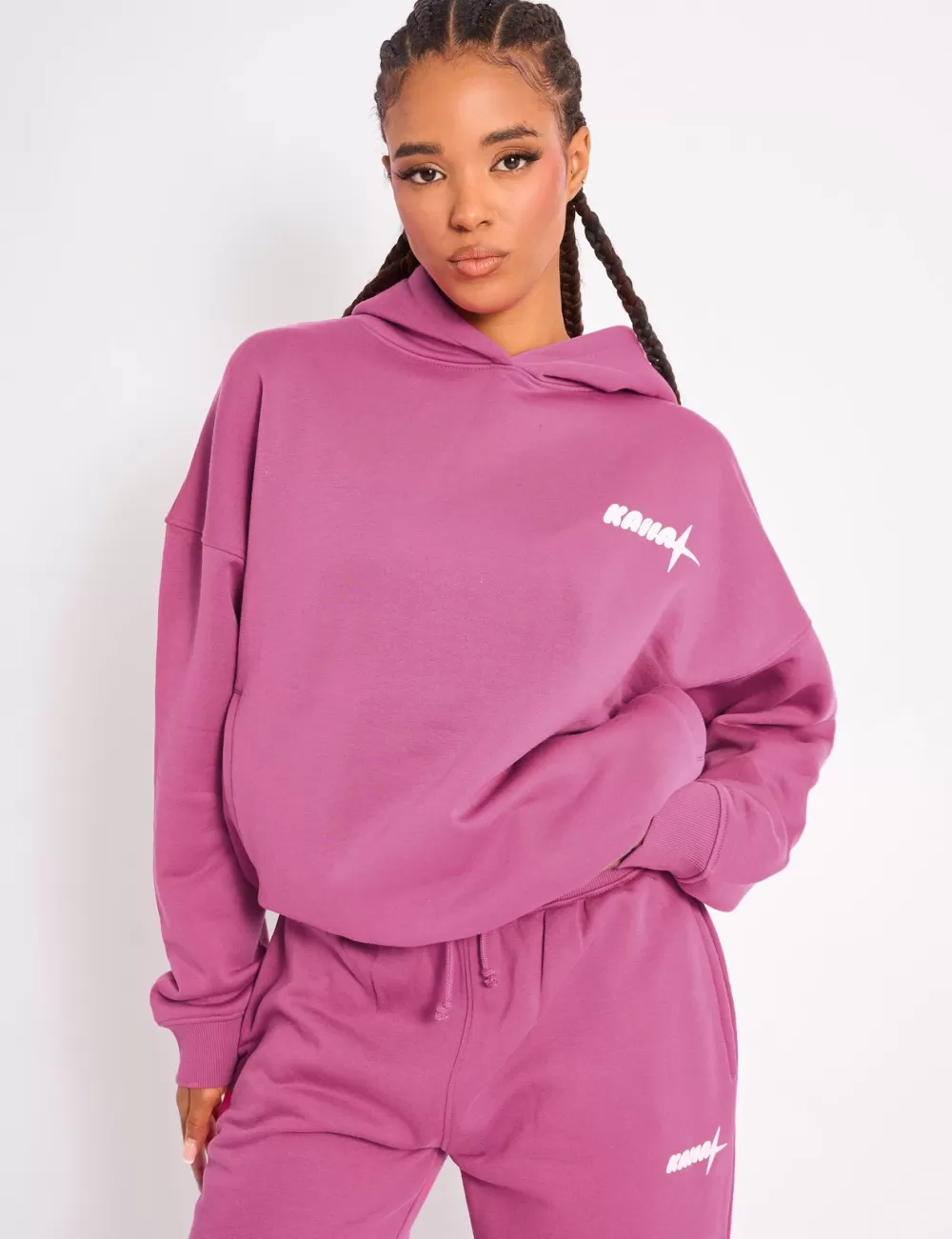 New Public Desire Kaiia Star Graphic Oversized Hoodie Hot Pink Pink_white