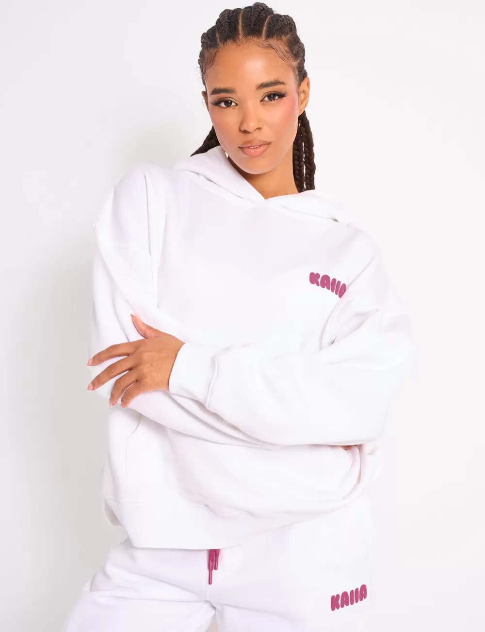 Clearance Public Desire Kaiia Star Graphic Oversized Hoodie White & Hot Pink White_hot_pink