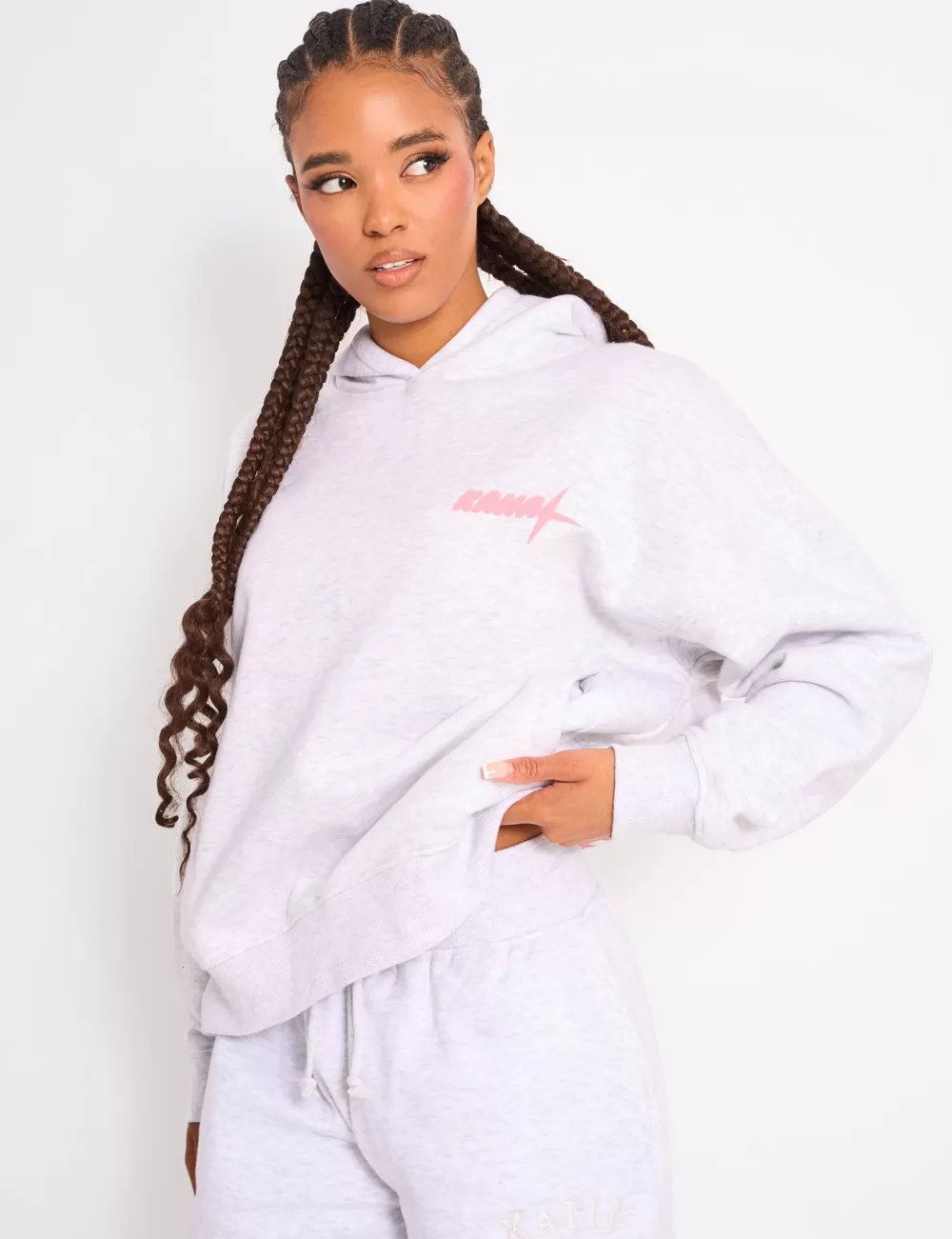 Sale Public Desire Kaiia Star Ombre Graphic Oversized Hoodie Grey Marl Grey_marl