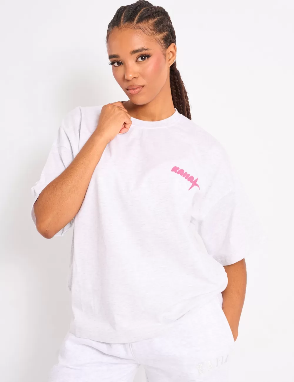 Hot Public Desire Kaiia Star Ombre Graphic Oversized Tee Grey Marl Grey_marl