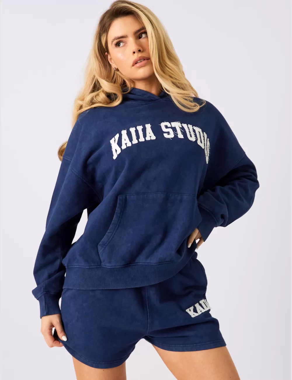 Flash Sale Public Desire Kaiia Studio Applique Logo Oversized Hoodie Denim Blue
