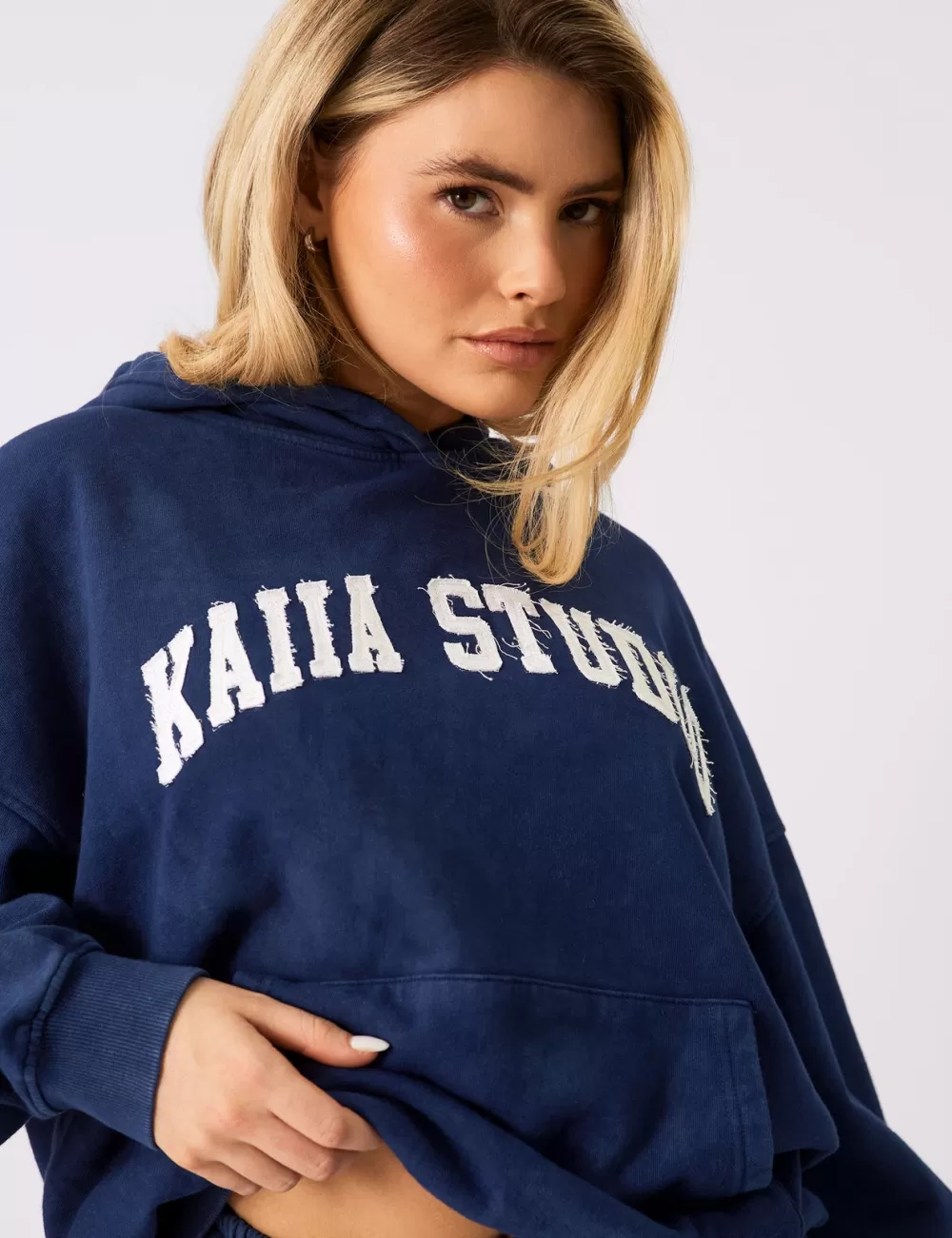 Flash Sale Public Desire Kaiia Studio Applique Logo Oversized Hoodie Denim Blue