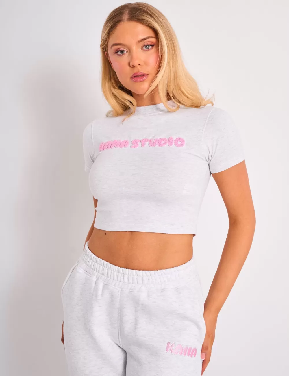 Discount Public Desire Kaiia Studio Borg Bubble Baby Tee Grey Marl & Pink Grey_marl_pink