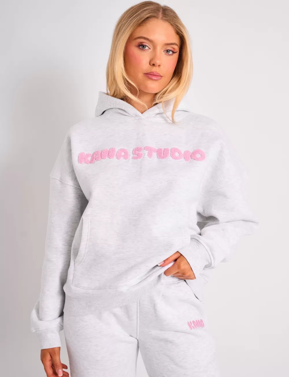 Cheap Public Desire Kaiia Studio Borg Bubble Logo Oversized Hoodie Grey Marl & Pink Grey_marl_pink