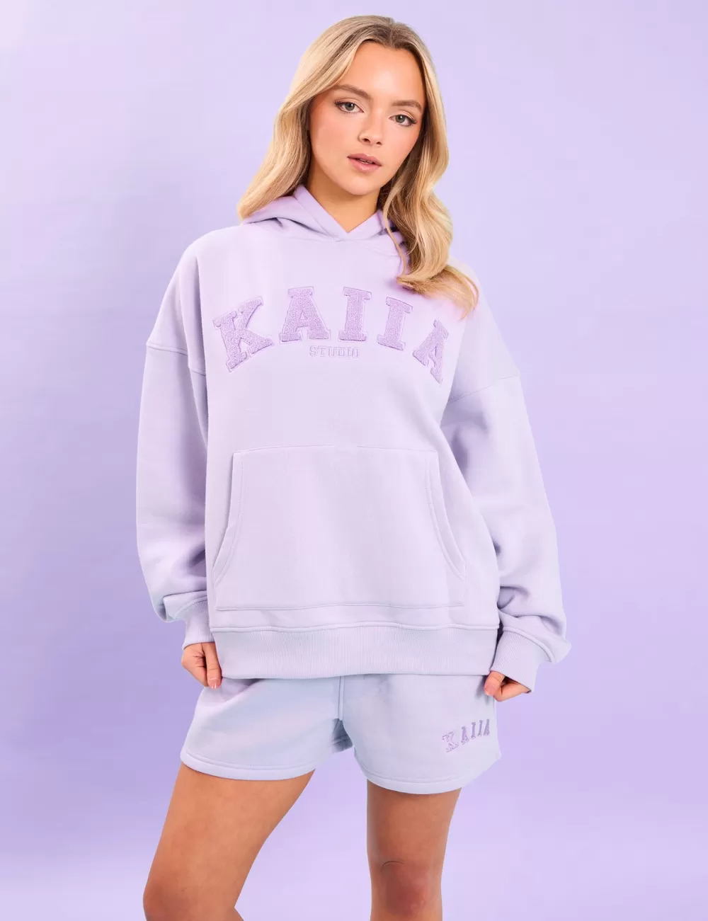 New Public Desire Kaiia Studio Borg Slogan Oversized Hoodie Lilac