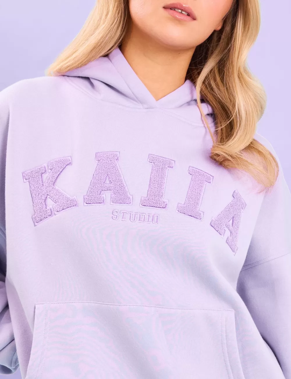 New Public Desire Kaiia Studio Borg Slogan Oversized Hoodie Lilac