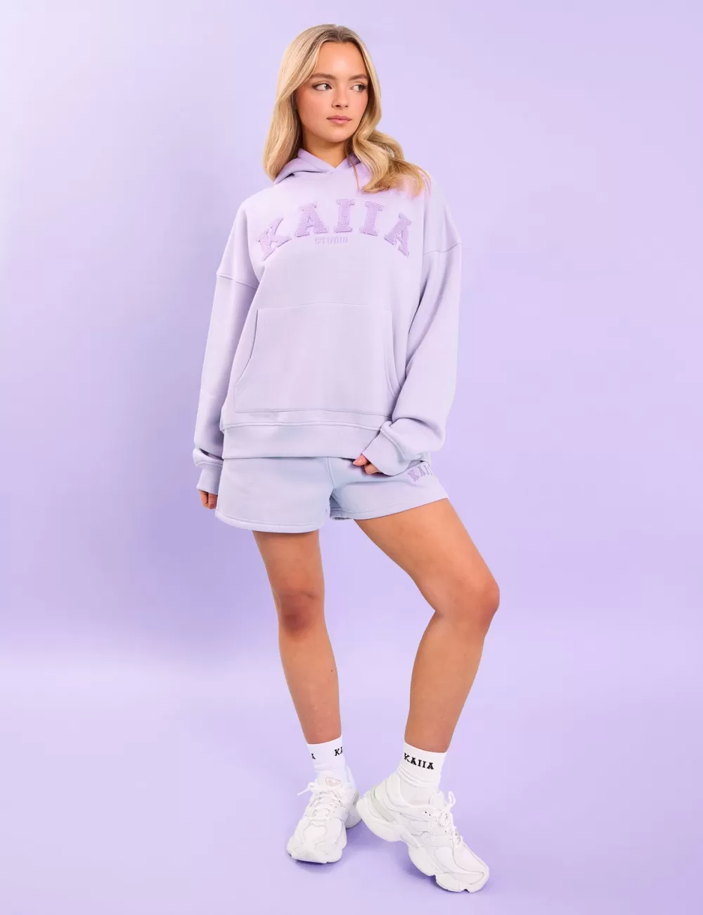 New Public Desire Kaiia Studio Borg Slogan Oversized Hoodie Lilac