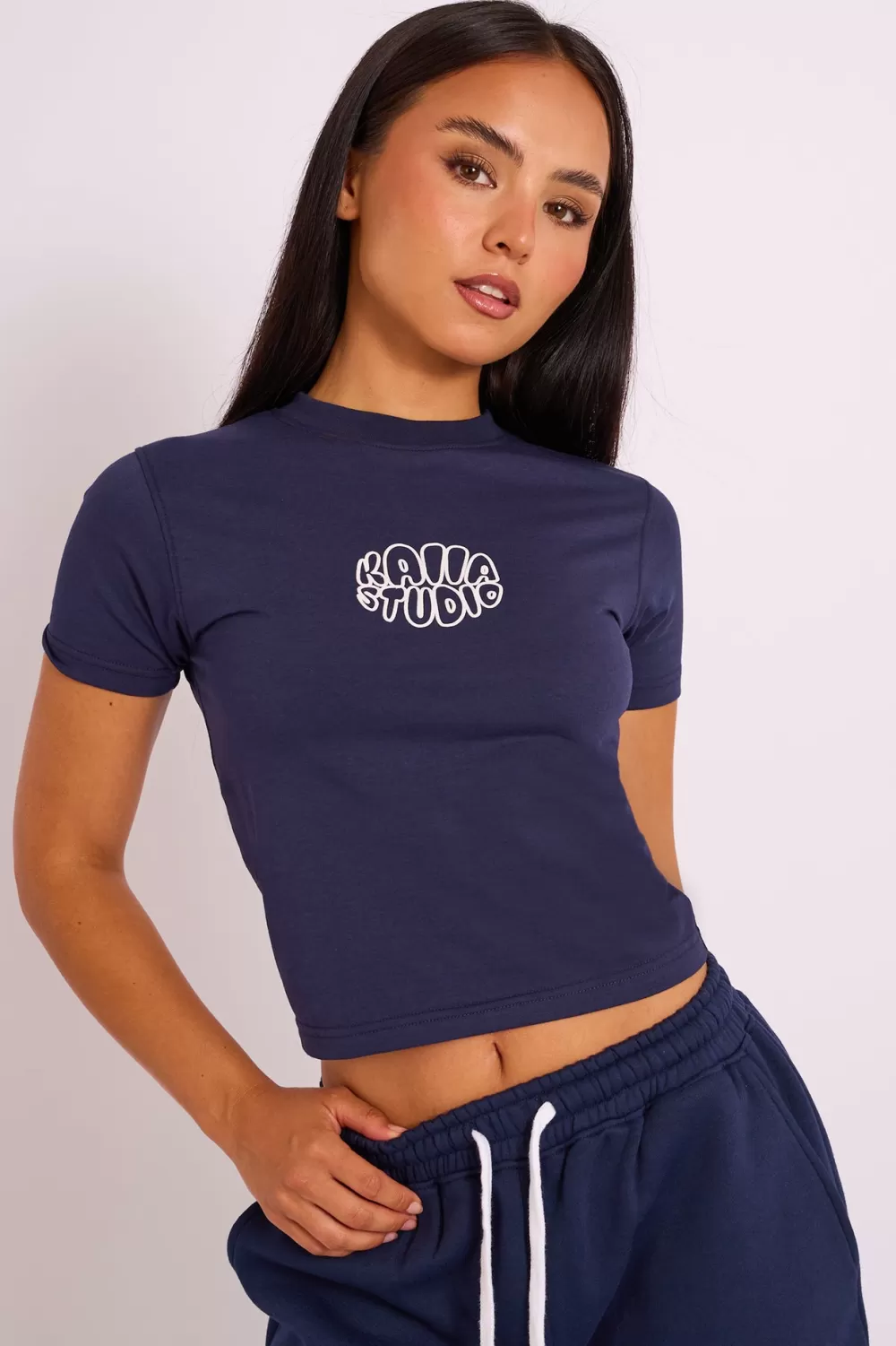 Flash Sale Public Desire Kaiia Studio Bubble Logo Baby Tee Navy Navy_white