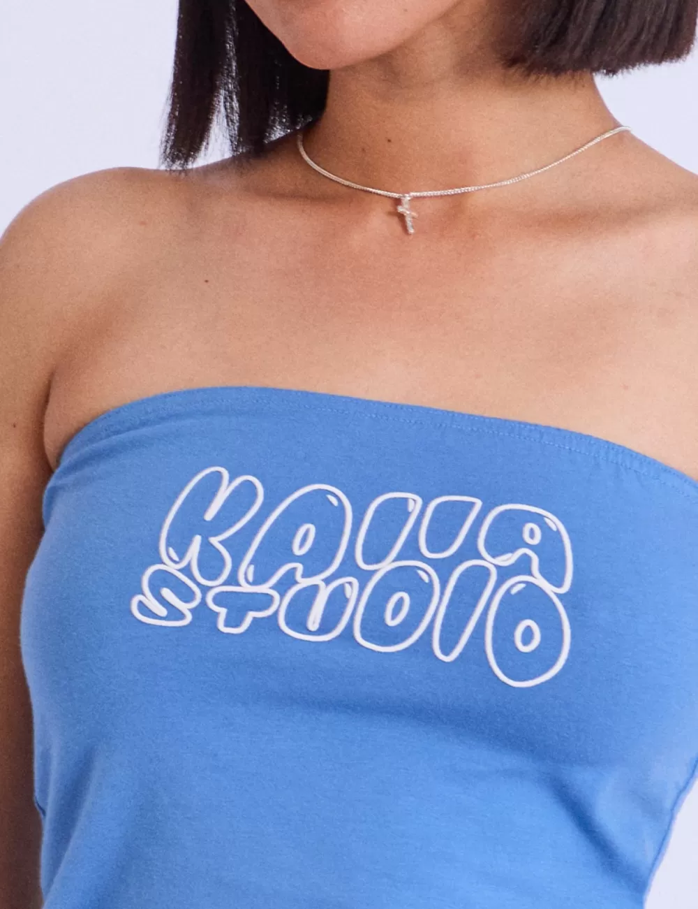 New Public Desire Kaiia Studio Bubble Logo Bandeau Top Blue White