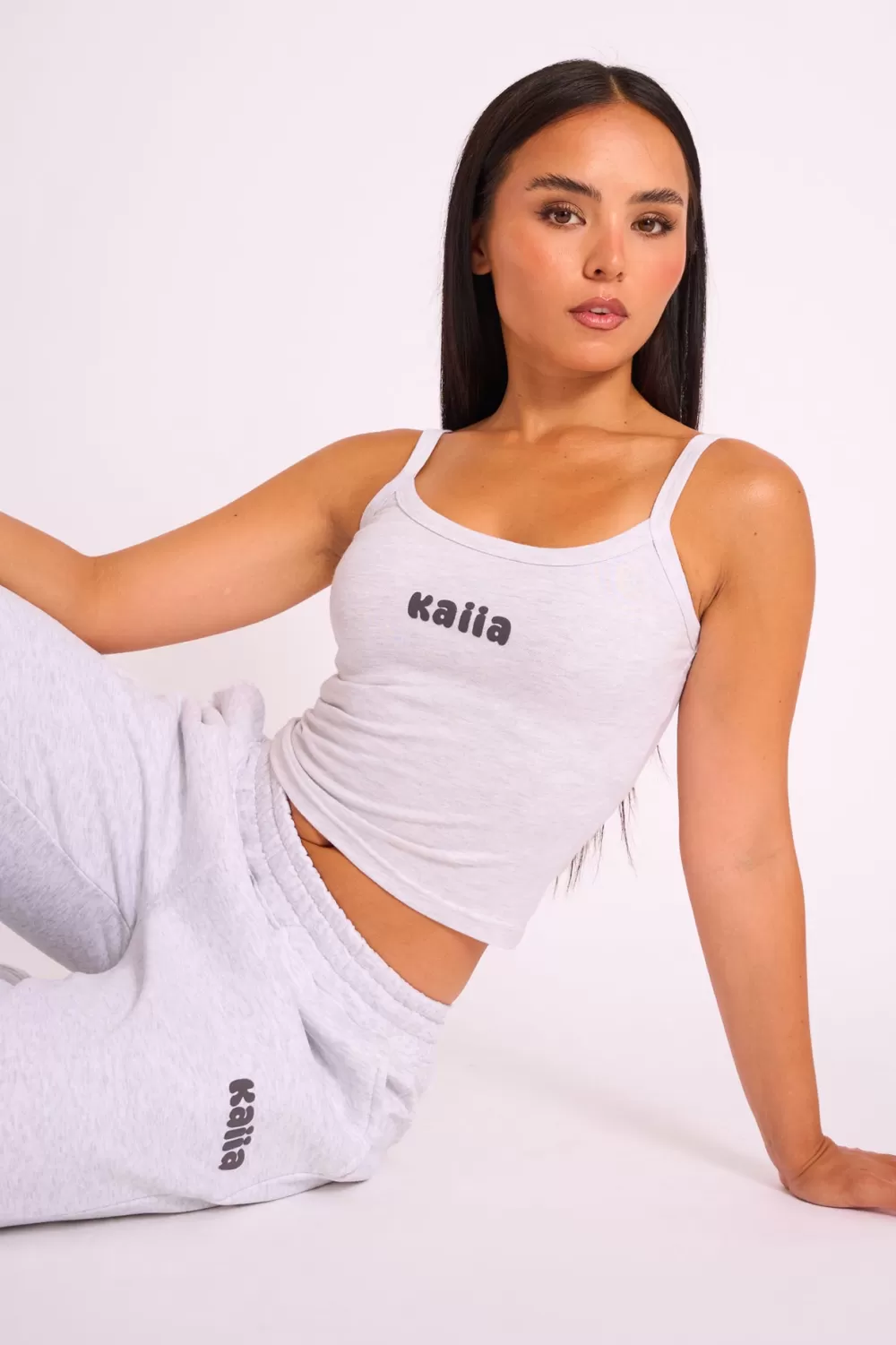 Discount Public Desire Kaiia Studio Bubble Logo Cami Top Grey Marl Grey_marl_slate_grey