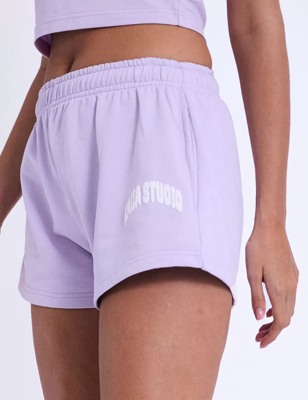 Cheap Public Desire Kaiia Studio Bubble Logo Mini Sweat Shorts Violet Purple