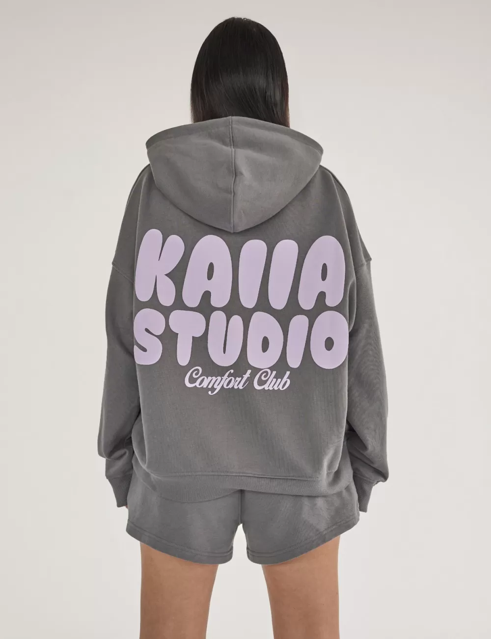 Outlet Public Desire Kaiia Studio Bubble Logo Oversized Hoodie Dark Grey & Lilac Dark_grey