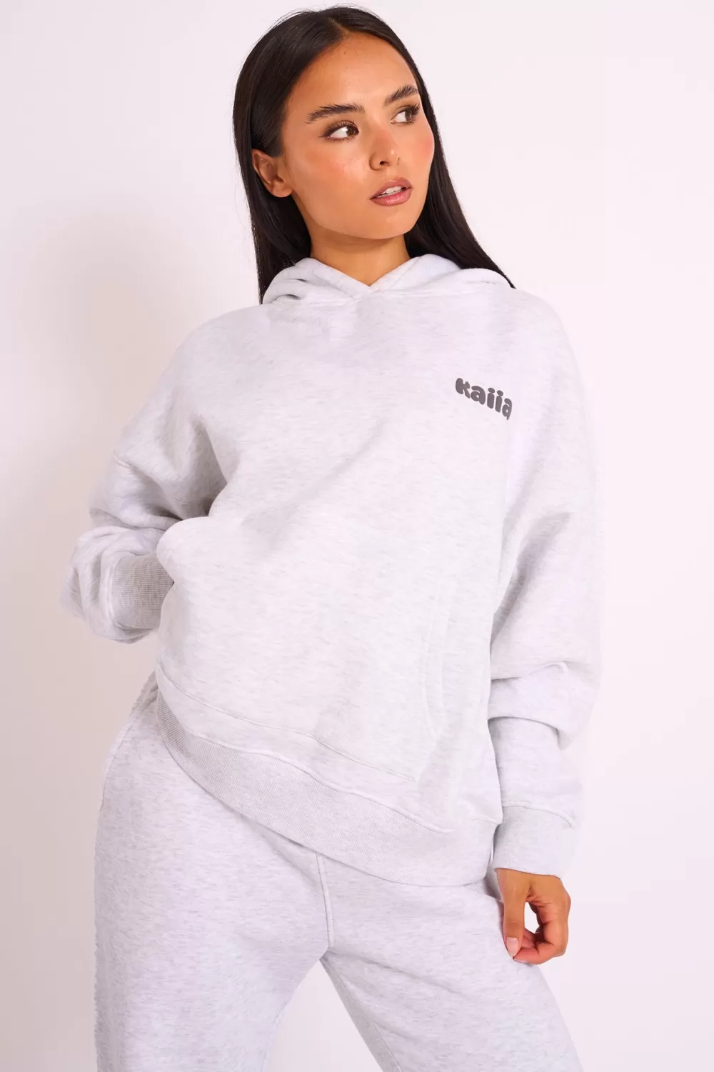 Outlet Public Desire Kaiia Studio Bubble Logo Oversized Hoodie Grey Marl Grey_marl_slate_grey