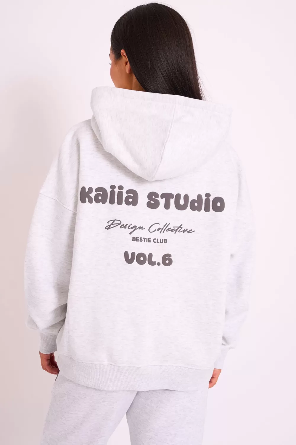 Outlet Public Desire Kaiia Studio Bubble Logo Oversized Hoodie Grey Marl Grey_marl_slate_grey