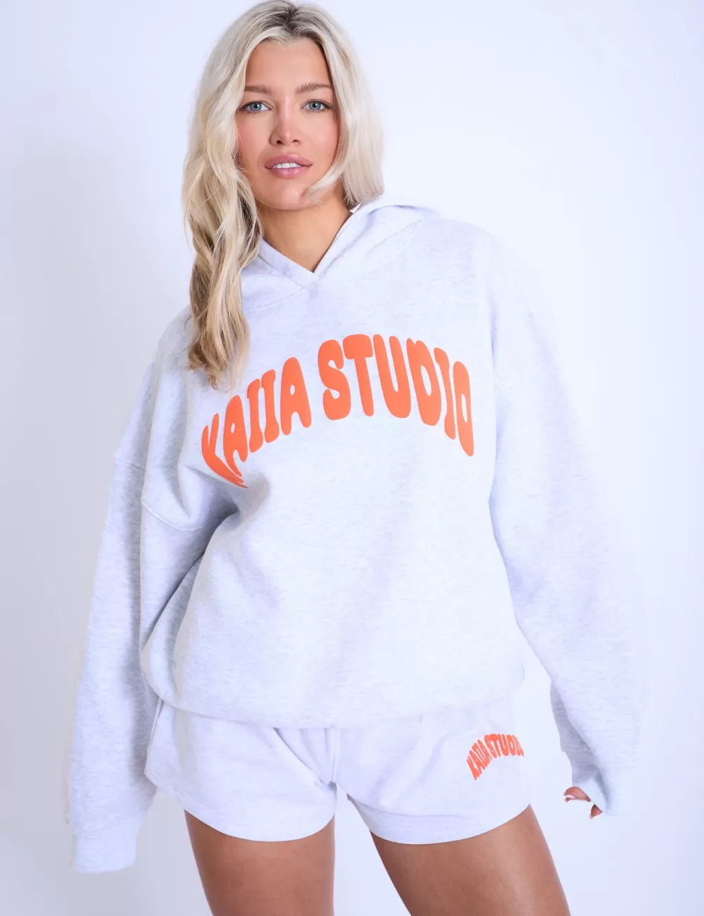 Hot Public Desire Kaiia Studio Bubble Logo Oversized Hoodie Light Grey Marl & Orange Light_grey_marl