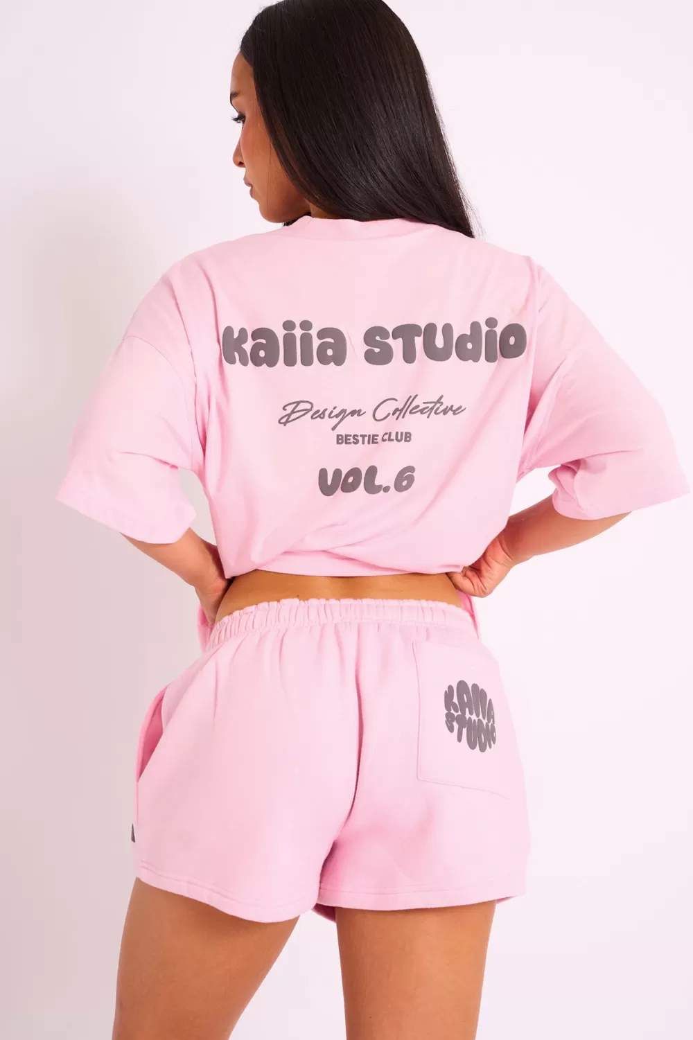 Clearance Public Desire Kaiia Studio Bubble Logo Oversized Tee in Pink Pink_grey