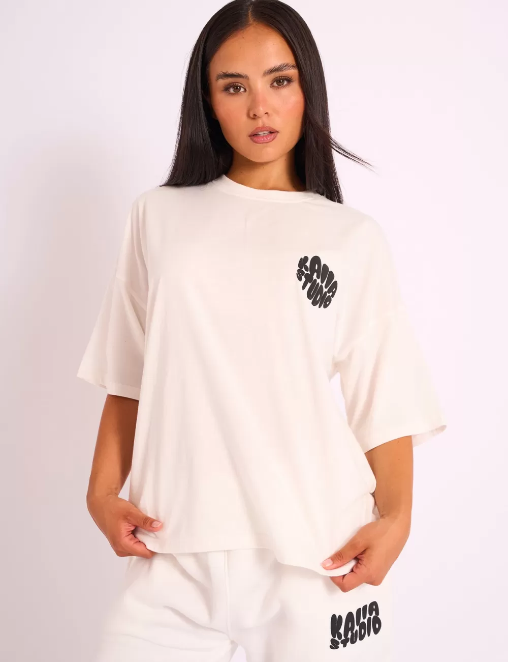 Sale Public Desire Kaiia Studio Bubble Logo Oversized Tee White & Black White_black
