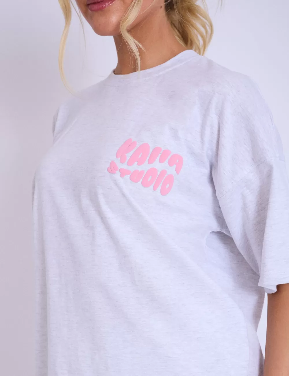 Flash Sale Public Desire Kaiia Studio Bubble Logo Oversized T-shirt Light Grey Marl & Pink Light_grey_marl