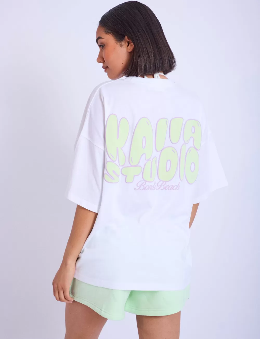 Online Public Desire Kaiia Studio Bubble Logo Oversized T-shirt & Lime White