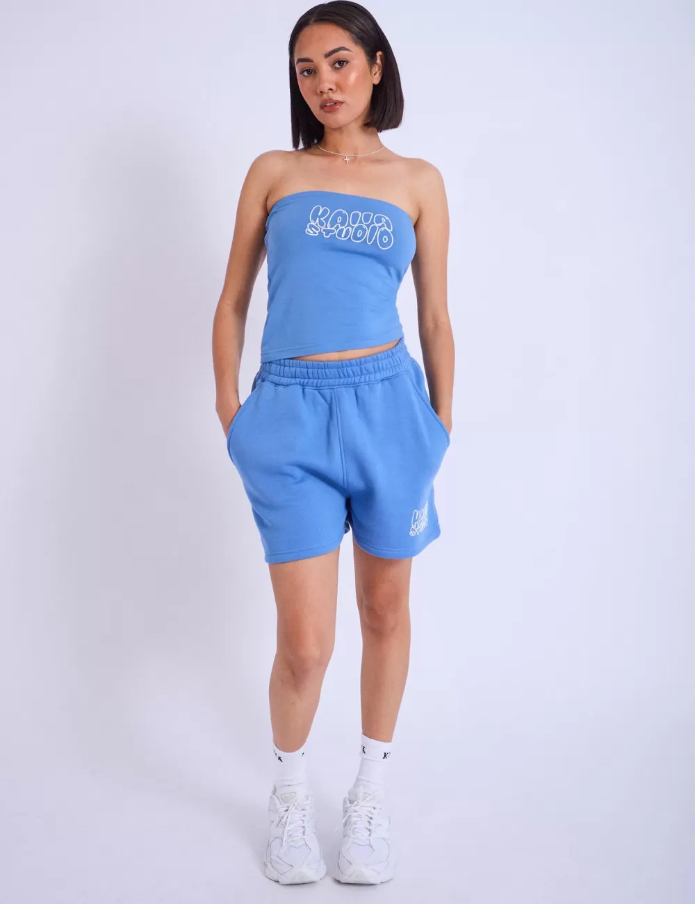 Shop Public Desire Kaiia Studio Bubble Logo Sweat Shorts Blue