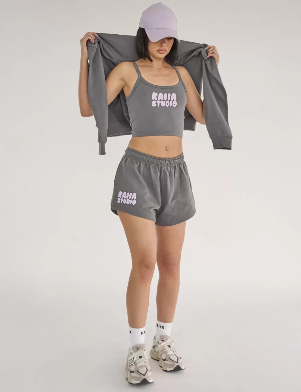 Best Public Desire Kaiia Studio Bubble Logo Sweat Shorts Dark Grey & Lilac Dark_grey