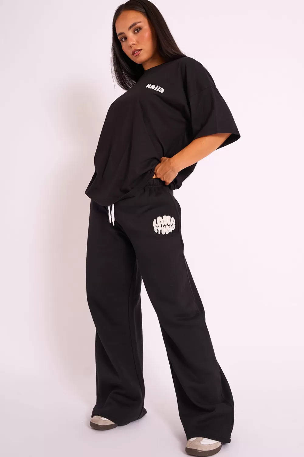 Outlet Public Desire Kaiia Studio Bubble Logo Wide Leg Jogger Black