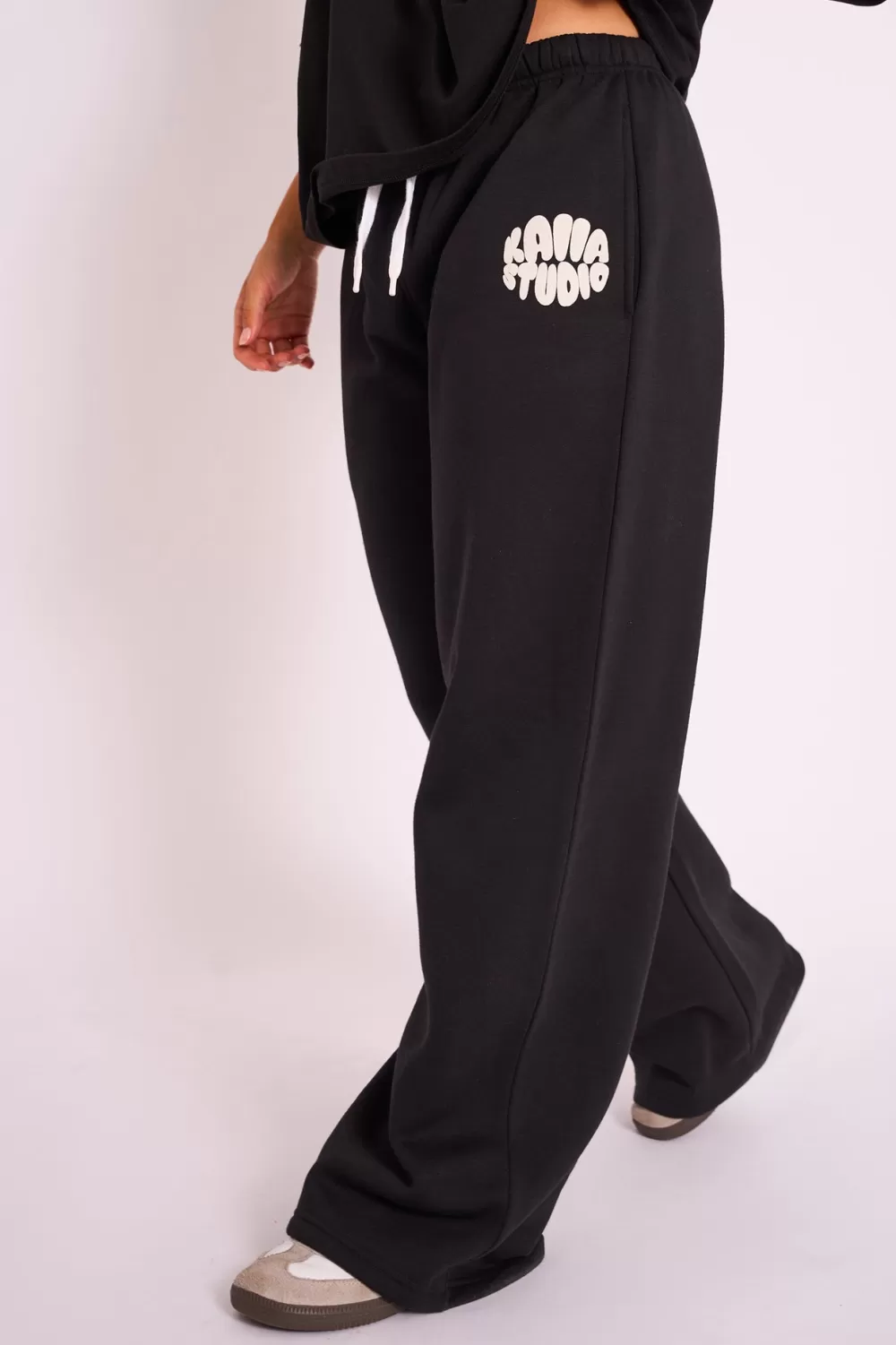 Outlet Public Desire Kaiia Studio Bubble Logo Wide Leg Jogger Black