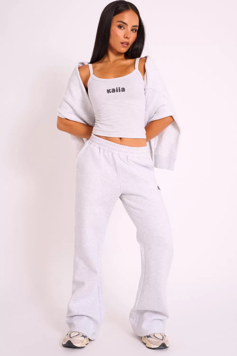 New Public Desire Kaiia Studio Bubble Logo Wide Leg Jogger Grey Marl Grey_marl_slate_grey