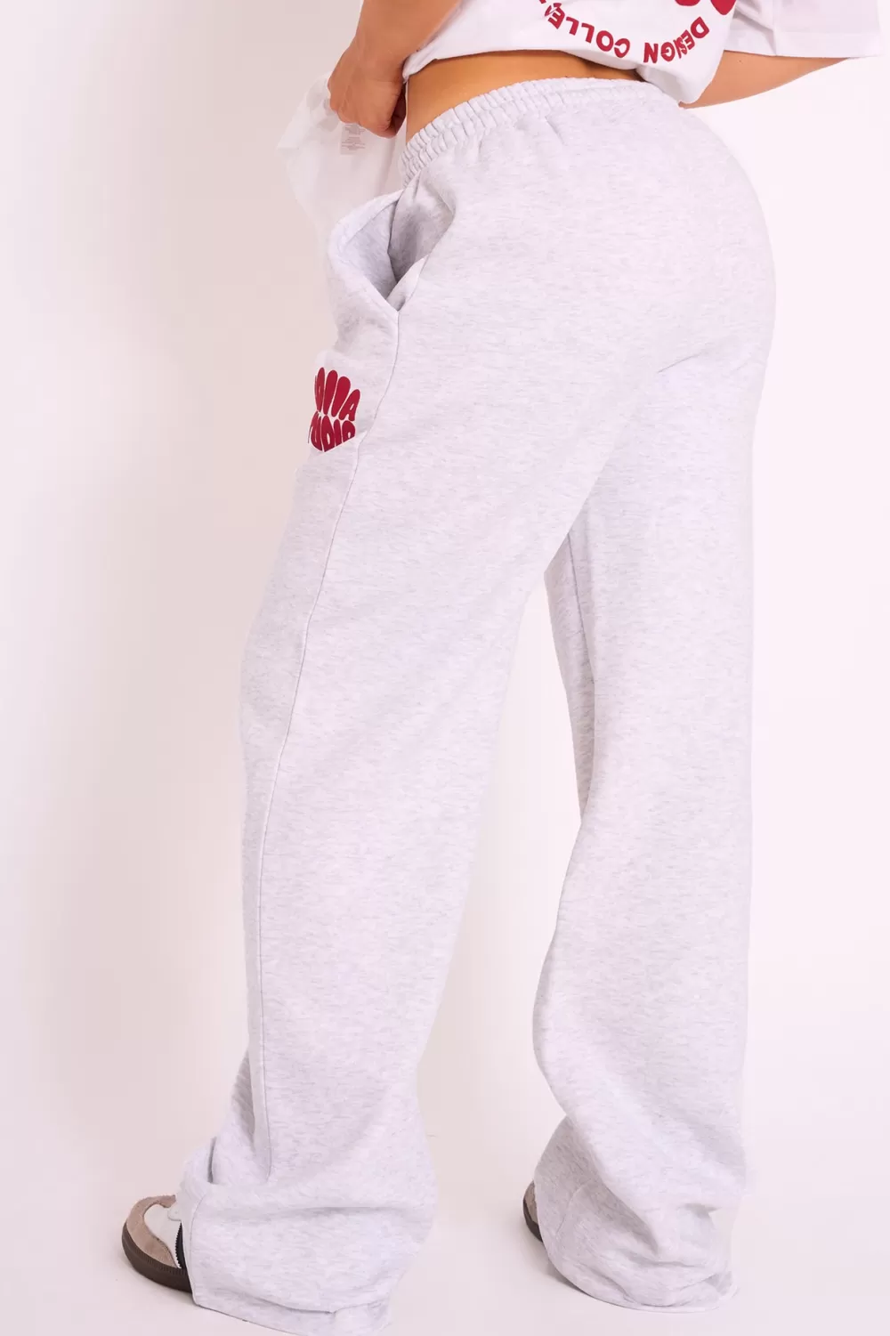 Clearance Public Desire Kaiia Studio Bubble Logo Wide Leg Jogger Grey Marl & Red Grey_marl_red