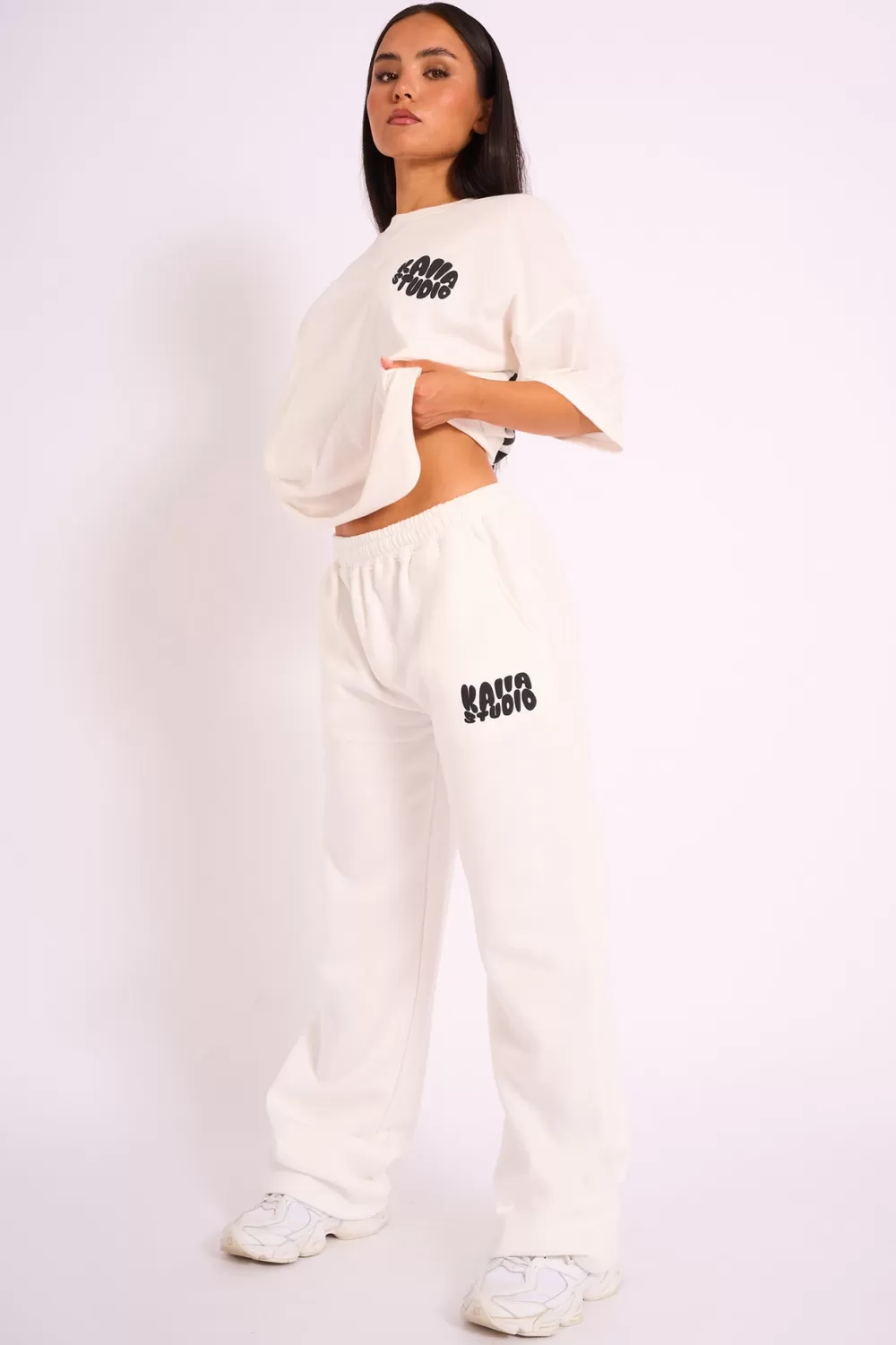 Flash Sale Public Desire Kaiia Studio Bubble Logo Wide Leg Jogger White & Black White_black