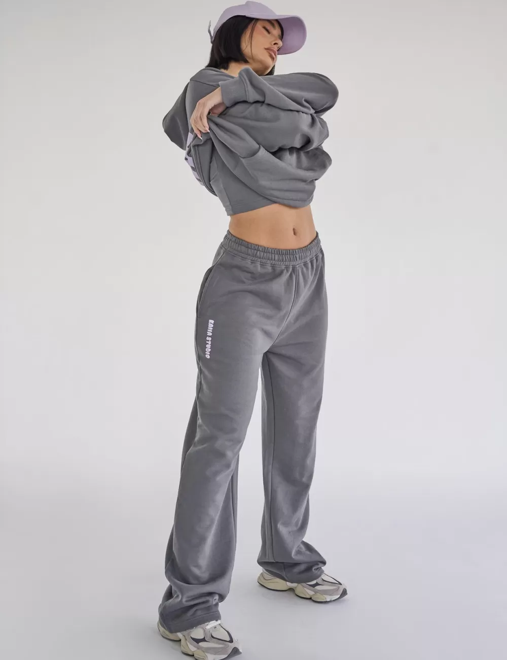 Discount Public Desire Kaiia Studio Bubble Logo Wide Leg Sweat Pants Dark Grey & Lilac Dark_grey