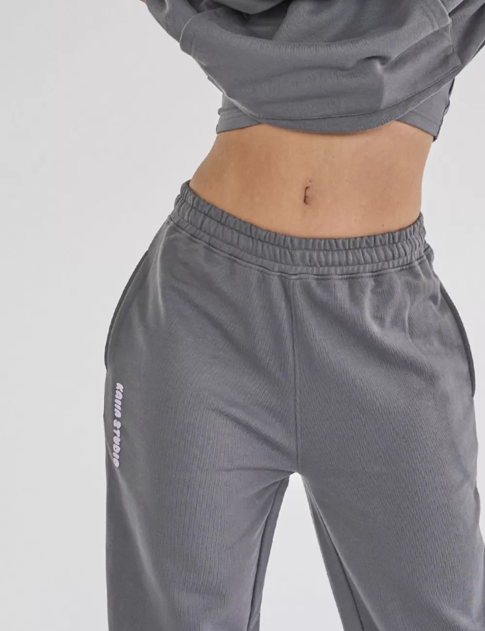Discount Public Desire Kaiia Studio Bubble Logo Wide Leg Sweat Pants Dark Grey & Lilac Dark_grey