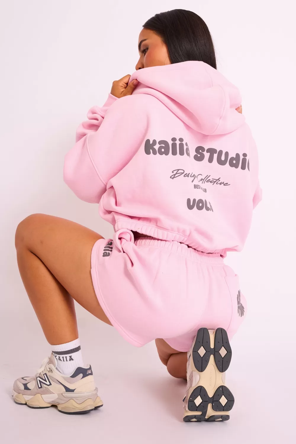 Flash Sale Public Desire Kaiia Studio Bubble Logo Zip Through Crop Hoodie Pink Pink_grey