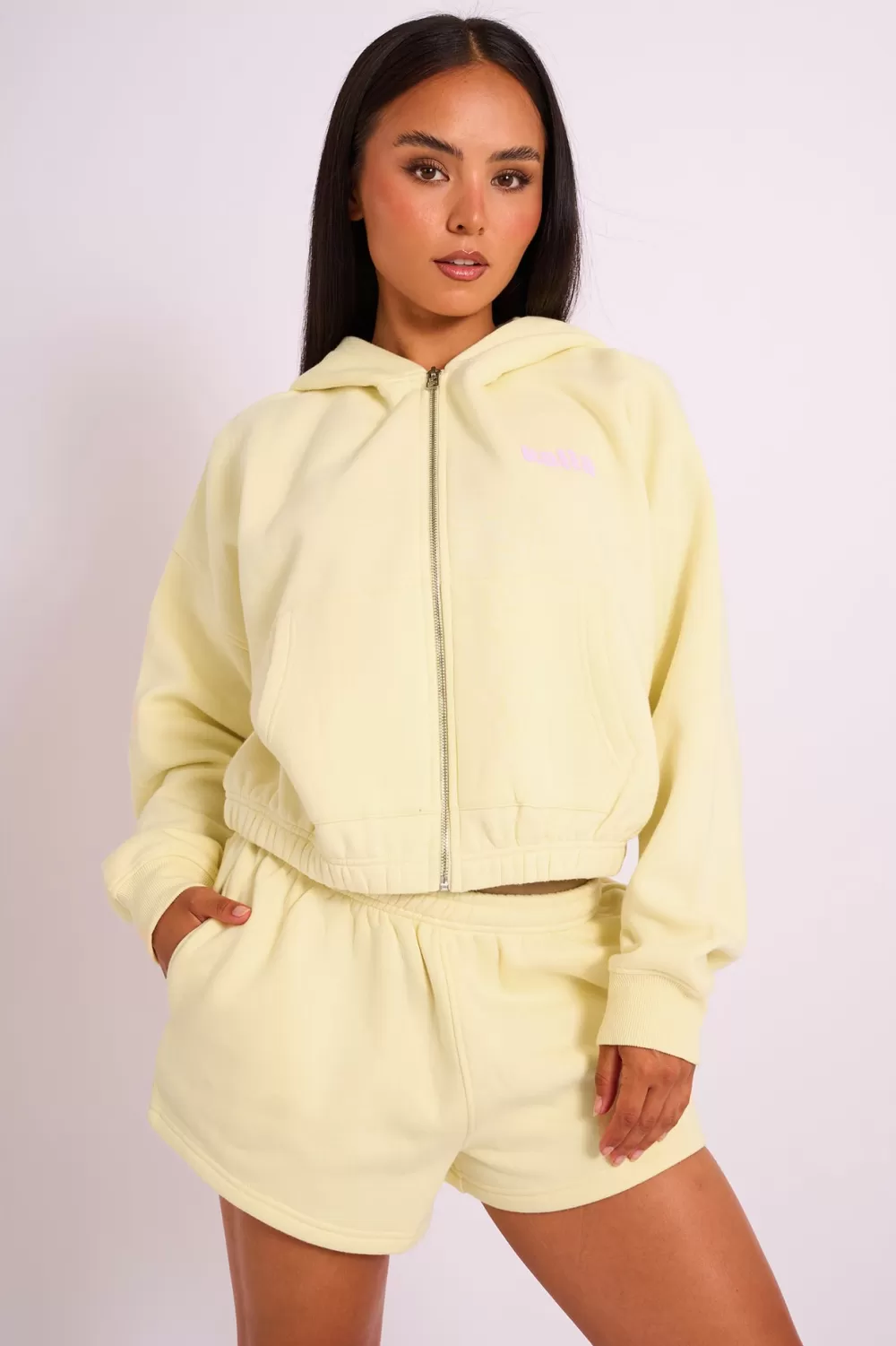 Shop Public Desire Kaiia Studio Bubble Logo Zip Through Hoodie Yellow Yellow_pink