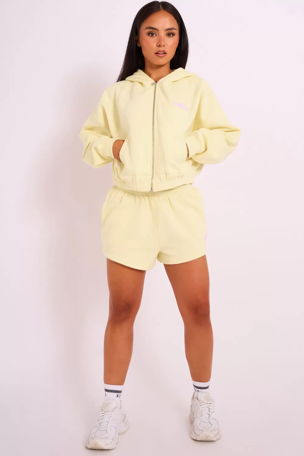 Shop Public Desire Kaiia Studio Bubble Logo Zip Through Hoodie Yellow Yellow_pink