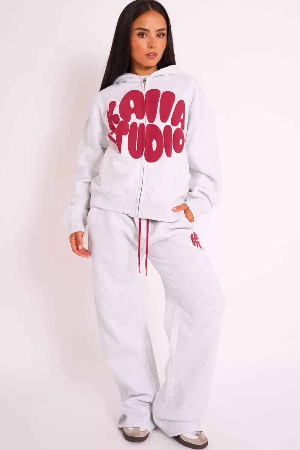 Hot Public Desire Kaiia Studio Bubble Logo Zip Up Hoodie Grey Marl & Red Grey_marl_red