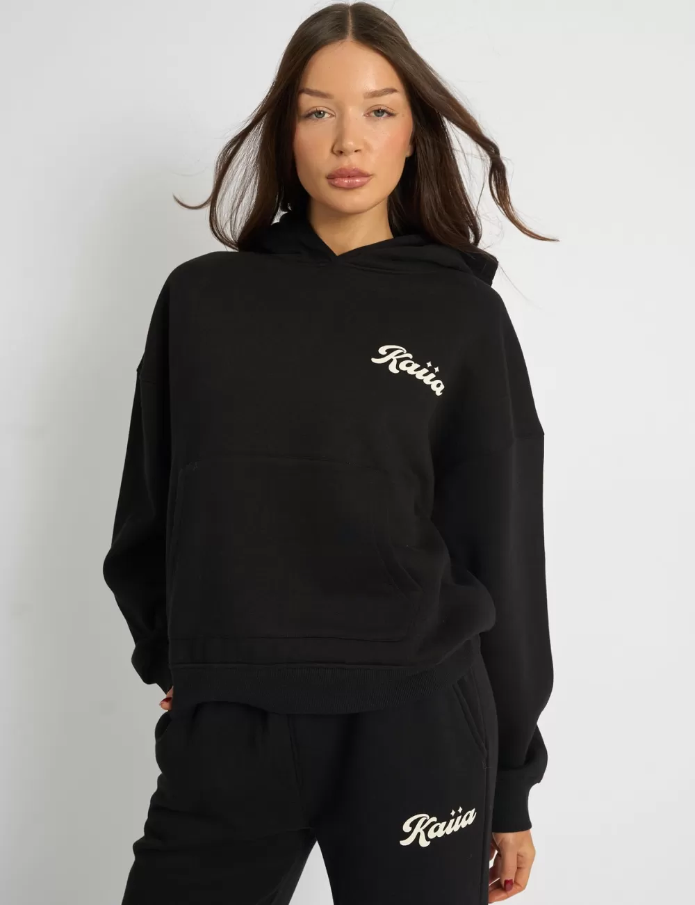 Clearance Public Desire Kaiia Studio Bubble Script Oversized Hoodie Black & Cream Black_and_cream