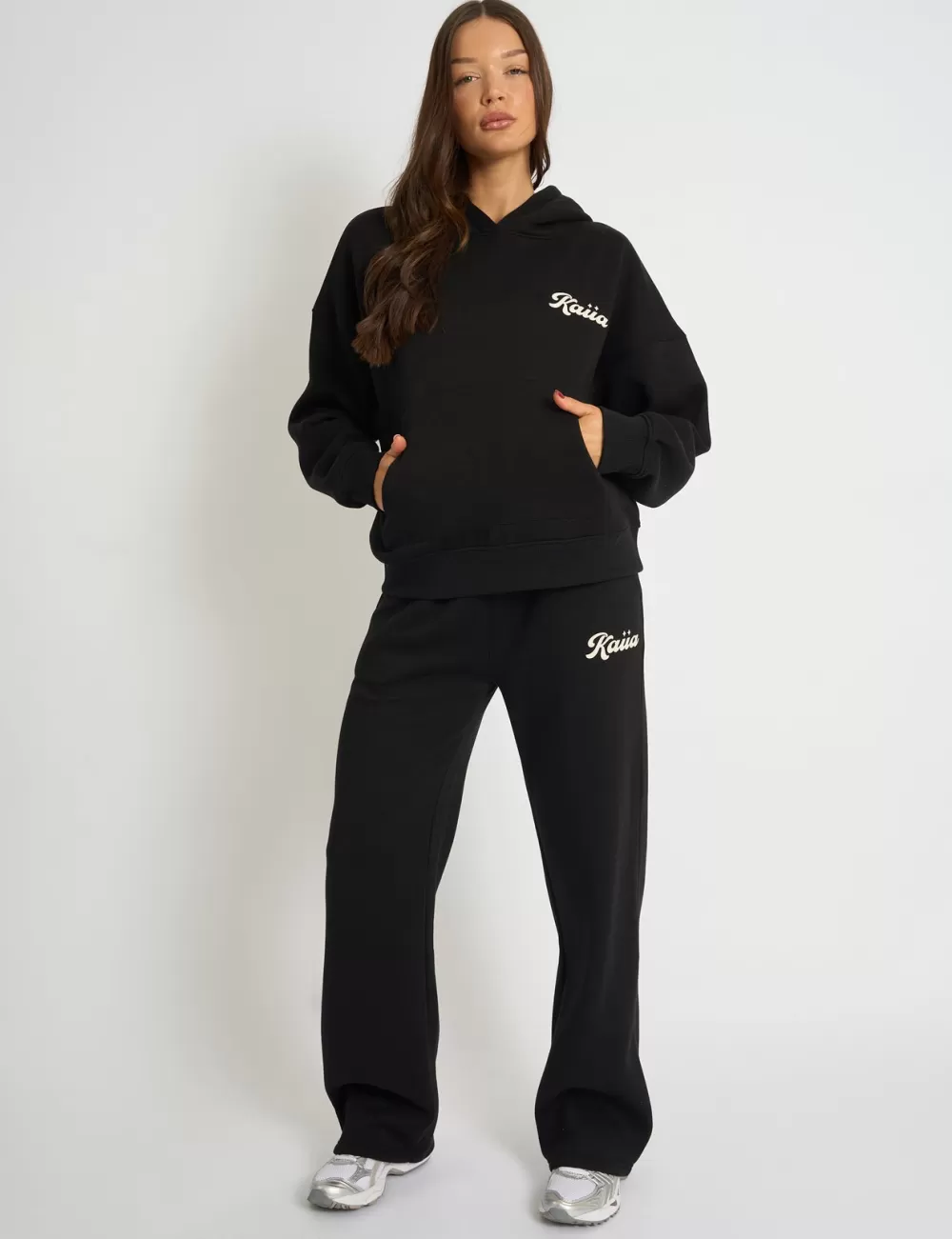 Clearance Public Desire Kaiia Studio Bubble Script Oversized Hoodie Black & Cream Black_and_cream