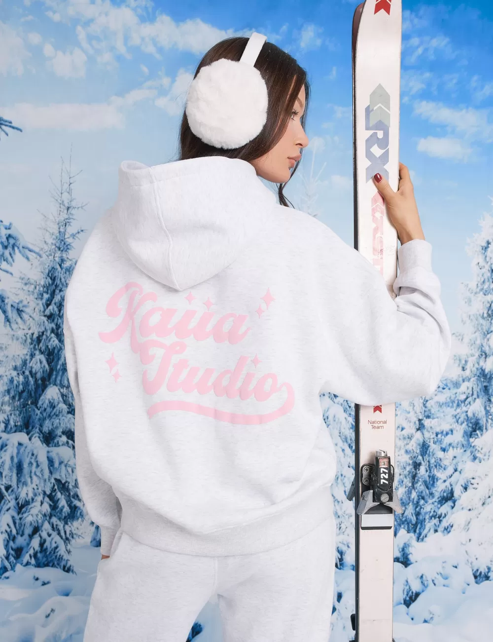 Online Public Desire Kaiia Studio Bubble Script Oversized Hoodie Grey Marl & Pink Grey_marl_and_pink
