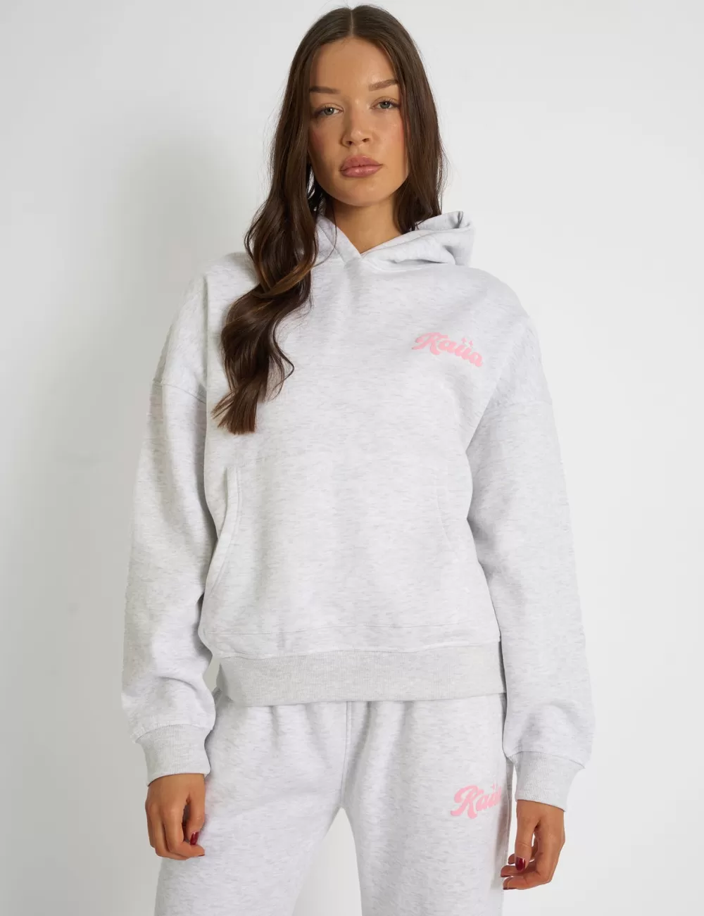 Online Public Desire Kaiia Studio Bubble Script Oversized Hoodie Grey Marl & Pink Grey_marl_and_pink